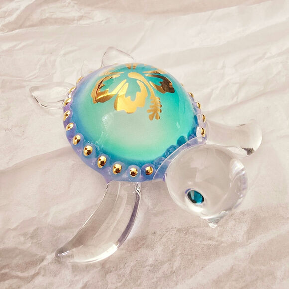 Glass Baron ALOHA SEA TURTLE Handcrafted Art Figurine Swarovski Crystal 22K GOLD - Picture 1 of 8